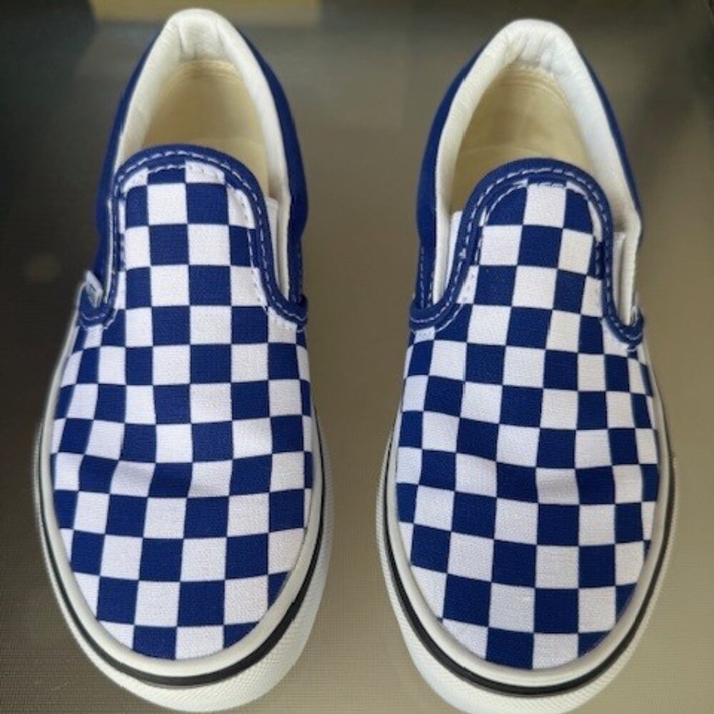 Vans "off the wall" Blue & White Checkered Slip-Ons size kids 13